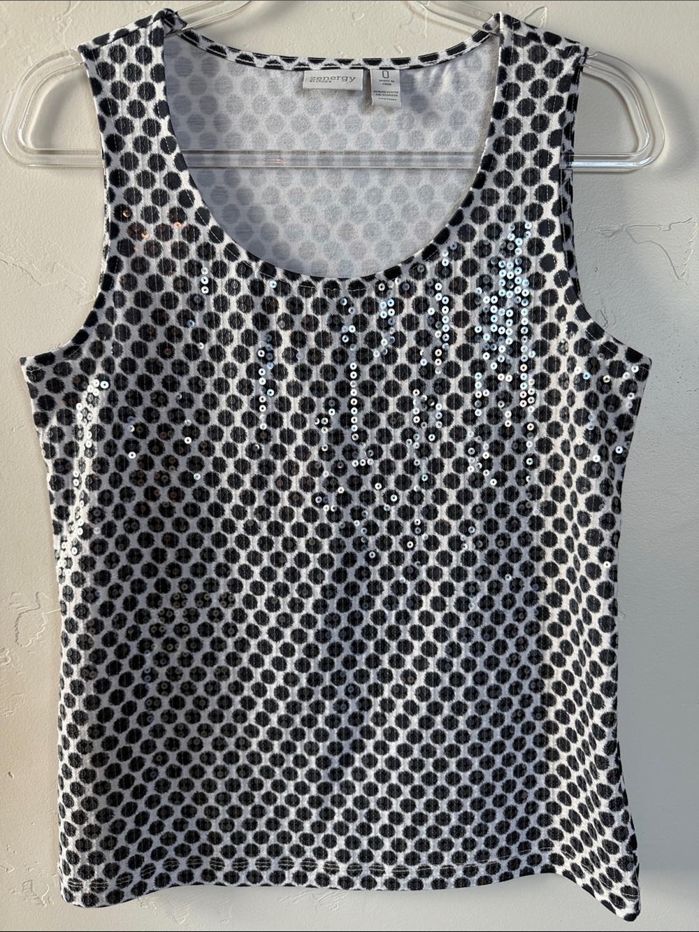 Chico’s Navy Polka Dot Sequin Tank Zenergy Scoop Neck Top